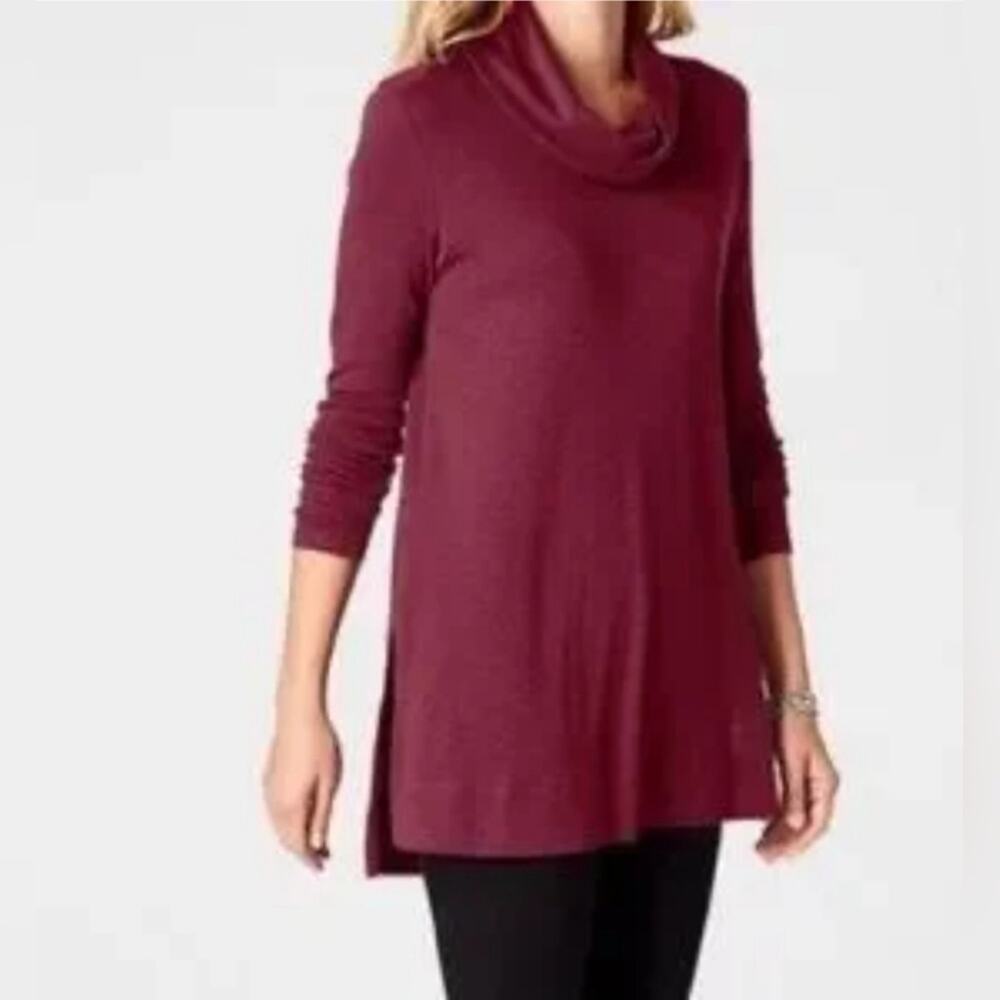 J.Jill Maroon Puma Cotton Cowl Neck Long-Sleeve Stretch Tunic Sz.S #1478